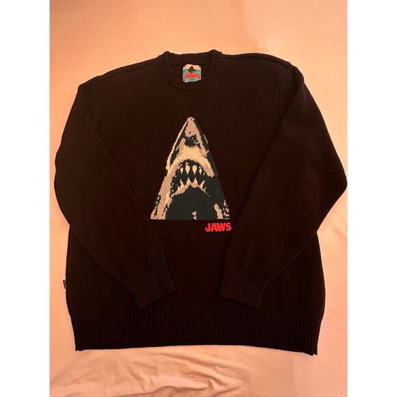 Jaws X Dark Seas Sweater Mens XL Black Heavy Knit Shark Cottagecore Movie - Picture 1 of 13